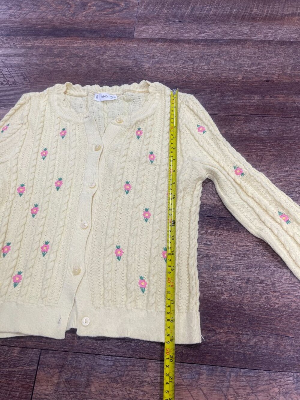 Butter Yellow Floral Cable Knit Cottagecore Cardigan Medium - Picture 5 of 9